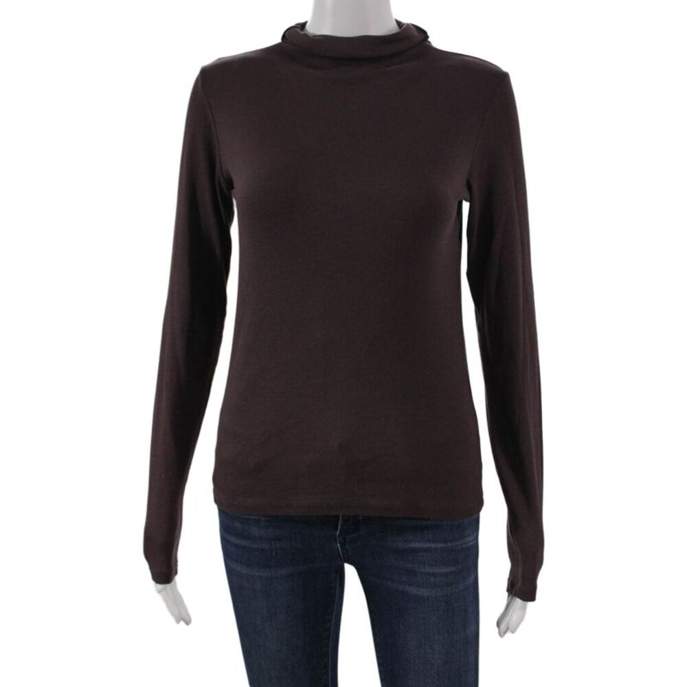 MM La Fleur Womens Pima Cotton Mock Neck Long Sleeve Basic T-Shirt Brown Size M